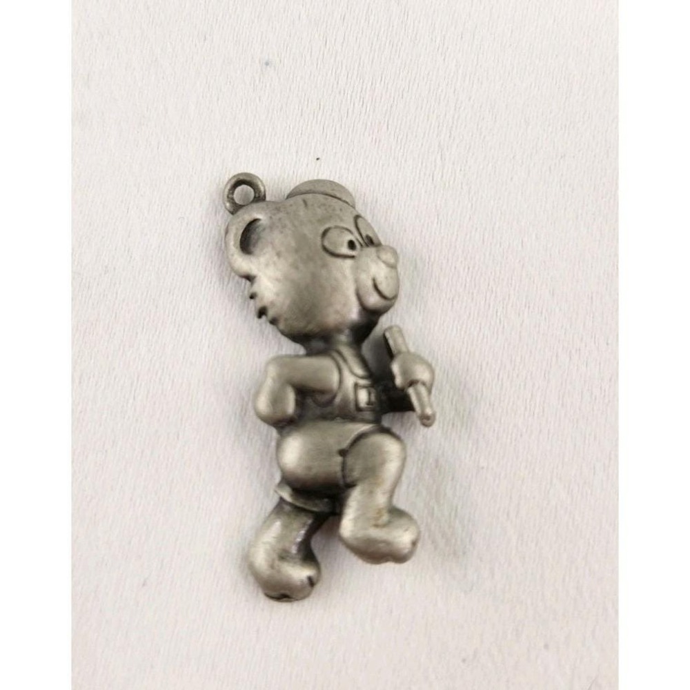 Vintage‎ Pewter Track Bear Pendant Charm Necklace Bracelet Running Runner Baton